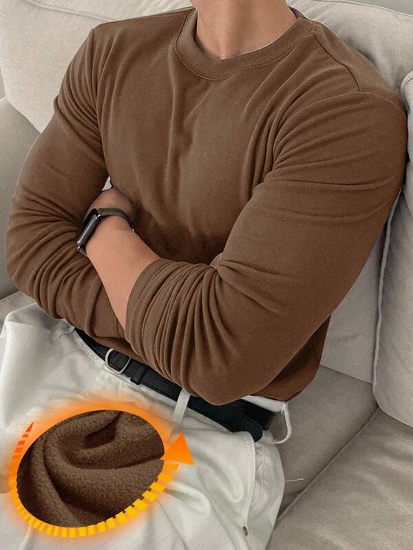 DAZY Camiseta de manga larga casual y cálida de color marrón para hombre, otoño