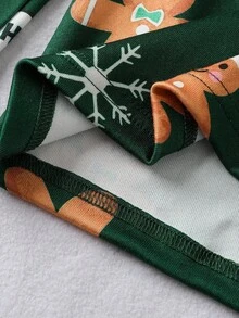 SHEIN 2件套女孩绿色姜饼人圣诞节彩色柔软羊毛长袖上衣和紧身裤家居服套装 - 綠色 - 查看 9