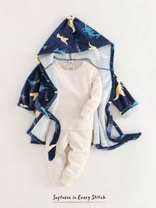 Cozy Pixies Jubah Bayi Laki-laki Motif Dinosaurus Kartun Tebal Lengan Panjang Bahan Fleece dengan Tali Pengikat - MultiWarna - View 3