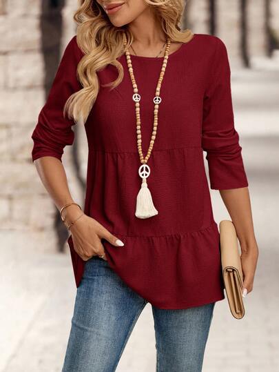 EMERY ROSE Going Out Tops, Funny Shirts, Winter Shirts, Countryside Khaki, Dresses For Christmas, Women's Christmas Clothing, Women's Tops, Women's Winter Clothing, New Years Outfit, Casual Ladies Tops, Women's Long-Sleeved Shirt, Versatile Women's Shirt,Red Top