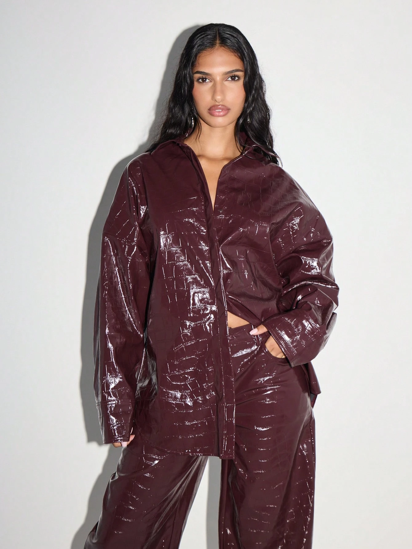 KIZN Patent Leather Oversized Shirt With Crocodile Pattern
