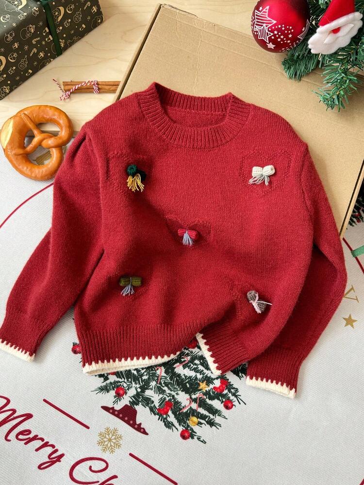 Young Girl Round Neck Pullover Sweater, Fall, New Year, Christmas