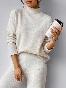 SHEIN Tall CURVE Damski sweter w dużym rozmiarze z solidnym kołnierzem stójkowym, minimalistyczny i swobodny, odpowiedni do noszenia na co dzień