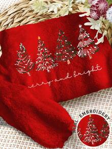 INAWLY Women's Casual Everyday Christmas Tree Embroidered Fleece Sweatshirt, Autumn/Winter