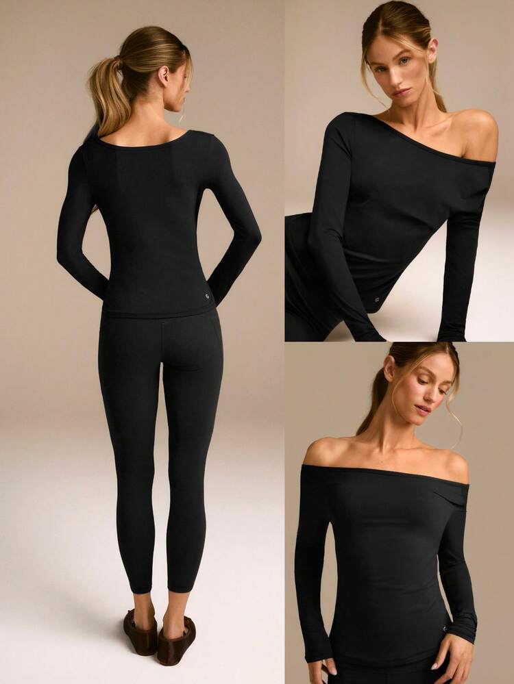 2 Pieces FeatherFit™ PulseFit Soft Stretchy Sweat-Wicking Slim-Fit Long Sleeve Top And Legging Set Low Impact Yoga Pilates Studio Daily Active Wear