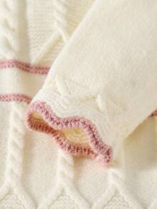 SHEIN Vintaside Kids Newborn Baby Sweater Jumpsuit, Long Sleeve Knitted Jumpsuit With Collar + Knitted Hat, Suitable For Autumn/Winter, Apricot Color, Versatile For Daily Wear, Twist Rope & Cable Design, Elegant & Cute, Suitable For Home, Outings, Travel, Daycare Baby Girl Knitted Outfits Newborn Girl Winter Sets New Born Neutral Outfit Newborn Bow Outfit Baby Girl Neutral Christmas Baby Preppy Clothes For Kids - Apricot - View 7