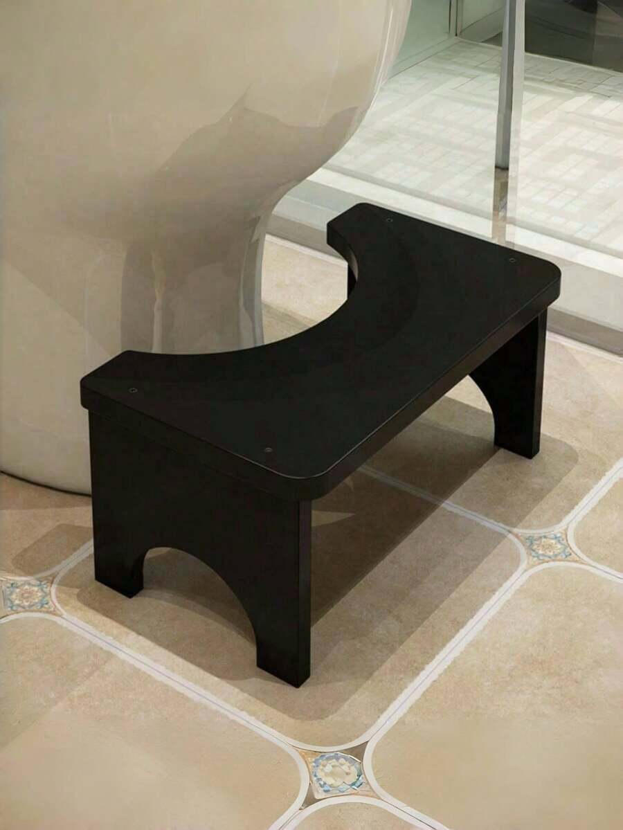 竹制马桶凳 - 浴室蹲姿辅助器，符合人体工程学的马桶增高脚凳，耐用的竹木结构 - 黑色 - 查看 1