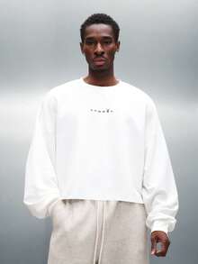 PLAYBOY X SUMWON Raw Edge Cropped Sweatshirt With Drop Shoulder Long Sleeve Ribbed Cuff Casual Loungewear Pullover Fall Winter Streetwear