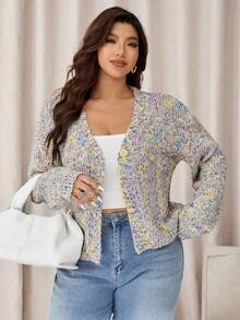 Auralis Plus Size Colorful Knitted Cardigan, Casual For Autumn/Winter Fall/Winter - Multicolor - View 4