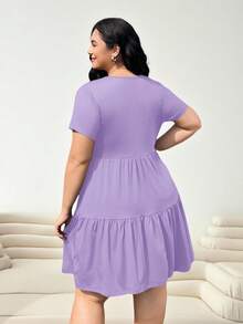 Solflare Plus Size Purple Short Sleeve Loose Fit T-Shirt Dress, Suitable For Spring And Summer,Back To School - Mauve Purple - View 2