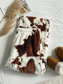 Comfortcana Plus Size Nomadic Brown Cow Print Fleece Pants