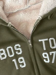 INAWLY New Letter Embroidery Casual College Style Fashion Comfortable Women Jacket Sweatshirt - Dark Green - View 4