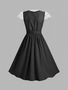 Fairmaia Elegant Lace Trim Bow German Traditional Outfit - Black - View 2