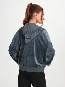 SHEIN Sports 女式纯色落肩长袖前拉链连帽运动夹克 - 灰色 - 查看 3