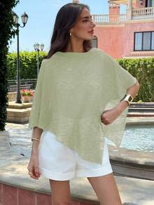 Aloruh 全新时尚杏色百搭针织提花镂空连体挂脖披肩领多穿度假风轻薄罩衫披肩上衣 - 薄荷綠 - 查看 8