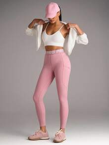 SHEIN BAE Women's Fashion Slim Fit Yoga Pants With Butt Lifting Effect - Pink - View 7