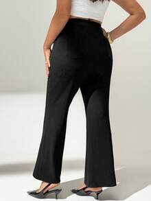 Auralis Plus Size Women's Spring And Autumn Fashion Elegant Elastic Comfortable Daily Black Slim Flared Pants,Women Bottom,Work Pants,Teacher Clothes,Business Casual Woman Curve,Office Wear,Fall Clothes For Women - Black - View 2