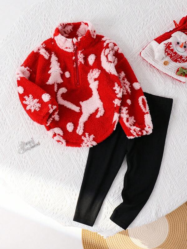 SHEIN Set de sudadera con gráfico de Halloween y leggings para bebé niña, 2 piezas