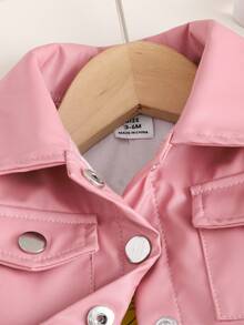 SHEIN 3pcs Baby Girl Fashionable Casual Solid Color Jacket And Pants Set, Spring/Autumn - Pink - View 7