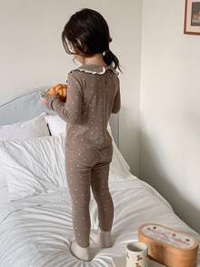 DAZY Bộ đồ ngủ áo và quần cổ Peter Pan in họa tiết chấm bi cho bé gái - Xám - Xem 4