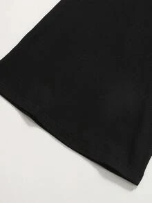 SHEIN Tween Girl Autumn/Winter Casual Elegant Off Shoulder Faux Fur Splice Flare Sleeve Fitted Ribbed Metallic Trim Cropped Top And Flare Pants Set, Burgundy Top And Black Flare Pants, 2pcs Christmas/New Year Outfit For Girls - Burgundy - View 5