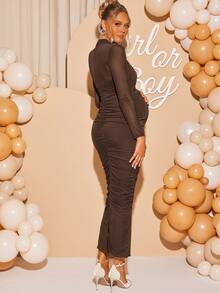 Loomaby Elegantes, einfarbiges, ausgehöhltes, gerüschtes, tailliertes Umstandskleid für die Party, Kleid zur Enthüllung des Geschlechts, Umstandskleid für Babyparty