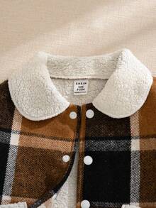 SHEIN 2pcs/Set Toddler Boys' French Retro Thickened Long Sleeve Brown Plaid Jacket And Pants Outfit,Autumn Cute Modest Family Matching Outings School Set - Multicolor - View 6