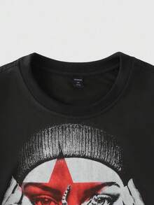 ROMWE MEN Street Life Men Patchwork 2 In 1 Print Long Sleeve Punk T-Shirt, Loose Cropped Style, Fall - Black - View 4