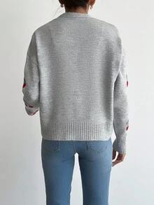 EURMUSE Cherry Pattern Cardigan, Casual Style, Spring/Fall Season - Light Grey - View 2