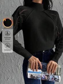 EURMUSE 小高領插肩袖網眼針織套頭毛衣