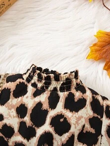 SHEIN 女婴可爱优雅豹纹长袖连衣裙 - 彩色 - 查看 3