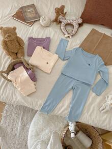 DAZY Young Girls Round Neck Embroidered Knit Loungewear Set, Fall - Multicolor - View 9