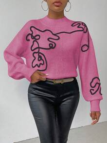 SHEIN LUNE Sweater Rajut Kasual Wanita dengan Motif 3D, Musim Gugur/Dingin - Coral Pink - View 5