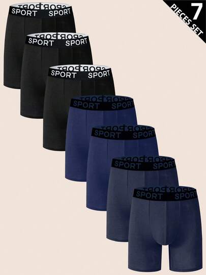 Manfinity Underwear&Sleepwear Basics 7pcs/Pack Men's Letter Waistband Casual Boxer Briefs
