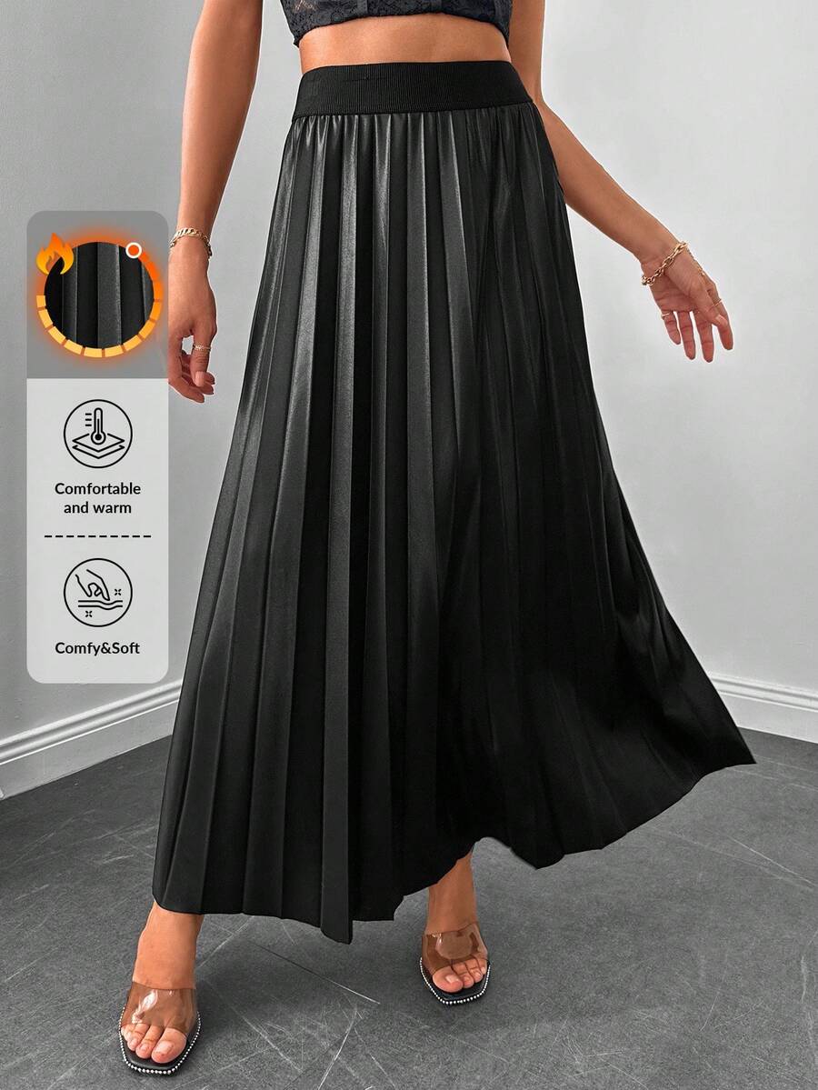 EURMUSE High Waist Pleated Skirt - Black - View 1