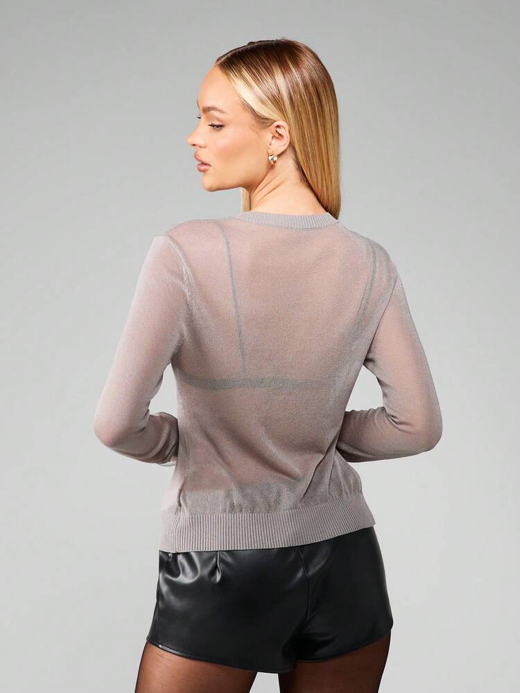 MISSGUIDED Cardigan in maglia trasparente con chiusura frontale con bottoni
