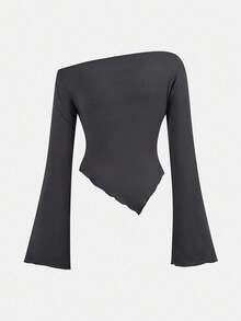 SHEIN Girlism 青少年女孩 2 件套休闲浅灰色褶皱长袖修身针织上衣和喇叭裤套装，适合居家和户外，旅行装机场，休闲日常装女孩服装套装全套服装套装灰色女孩服装 - 深灰色 - 查看 7