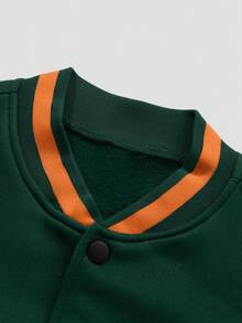 Aesthetic Post--Loose Men's Letter Graphic Striped Trim Drop Shoulder Varsity Jacket, Fall - Green - View 6