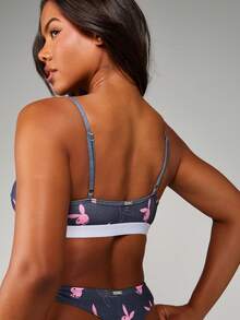 Missguided x Playboy Signature Bunny Print Triangle Bralette With Elastic Band And Spaghetti Strap - Multicolor - View 6