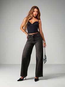 MISSGUIDED 蕾丝边紧身胸衣短款上衣束腰风格吊带背心晚会俱乐部夜间外出时尚吊带背心 - 黑色 - 查看 3