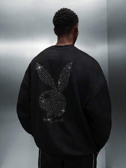 PLAYBOY X SUMWON 镶钻长袖圆领卫衣，超大Logo设计，常规版型套头衫，冬季休闲装