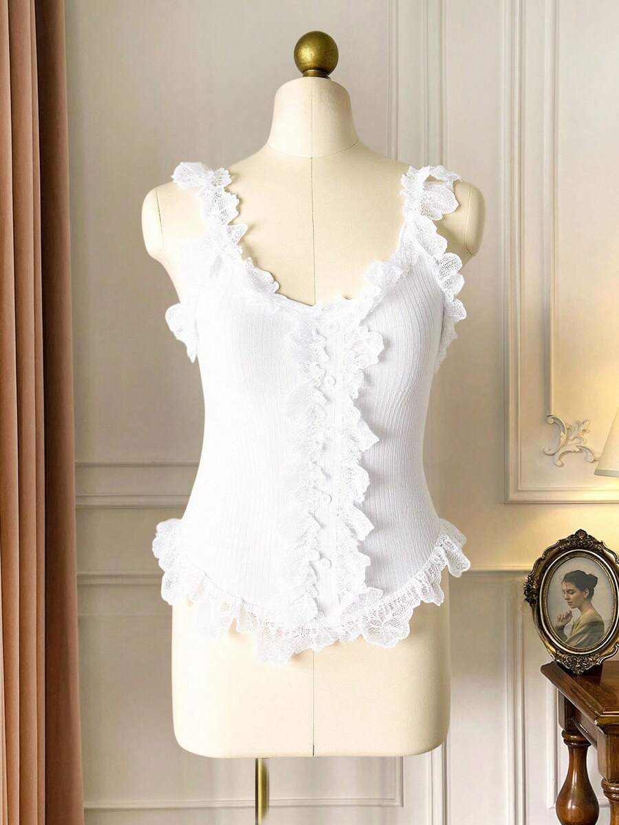Rometta Áo hai dây ren thời trang cỡ lớn dành cho nữ - trắng - Xem 1