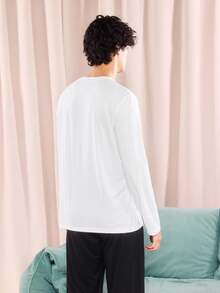 Notgurli Men's Loose Casual Long Sleeve T-Shirt With Cartoon Graphic Design, Fashionable Sleepwear Top Suitable For Loungewear, For Fall - White - View 3
