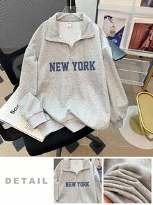 青少年女孩休闲基本款半拉链高领混色灰色运动衫秋冬女童服装 - 淺灰色 - 查看 6