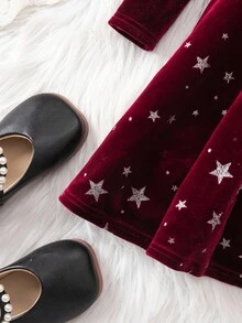 Young Girl Elegant & Cute Black Plaid Knit Long Sleeve Dress - Black - View 3