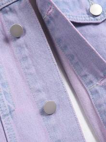 Manfinity Homme 男士休闲街头风褪色紫色可爱复古牛仔夹克，秋季款 - 淡紫色 - 查看 8