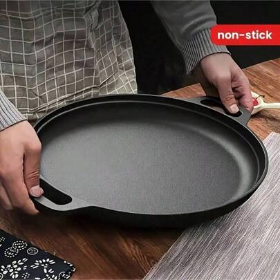 1 件铸铁煎锅，不粘无涂层煎饼锅，多功能不粘炊具，适用于披萨、烧烤、煎饼 - 兼容所有炉灶，包括电炉、电磁炉和燃气炉，是家庭厨房和户外烹饪的理想选择