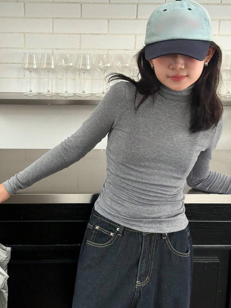 Girls Turtleneck Fitted Long Sleeve T-Shirt, Fall Clothes