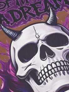 PAVTROS Men's Letter & Skull Graphic Round Neck Casual Loose T-Shirt - Brown - View 3