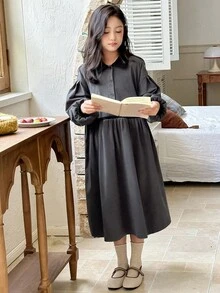 DAZY Tween Girls Collared Long Sleeve Dress - Grey - View 4